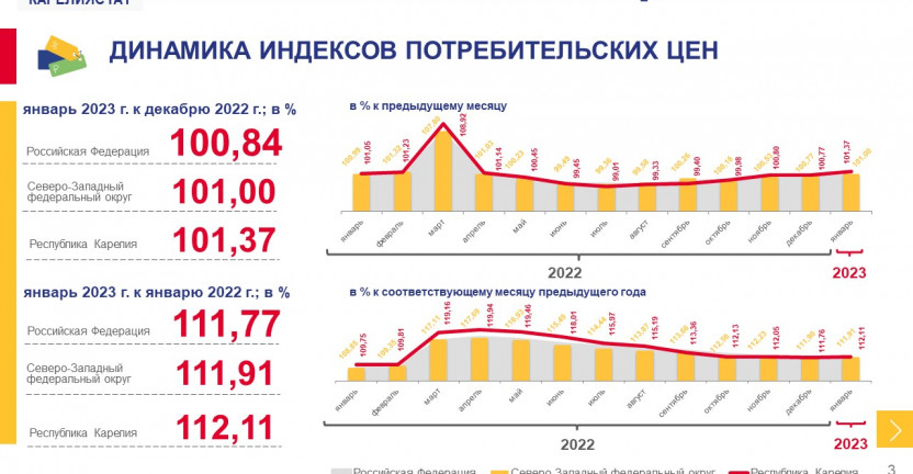 Индексы потребительских цен по Республике Карелия - январь 2023 года
